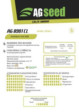 Семена рапса озимого AG8901CL, евролайтинг, 50 кг
